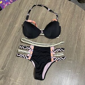 Victoria’s Secret Black Tribal Cutout High Waist Bikini